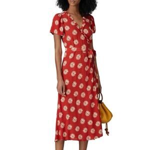 Madewell Red Floral Midi Wrap Dress
